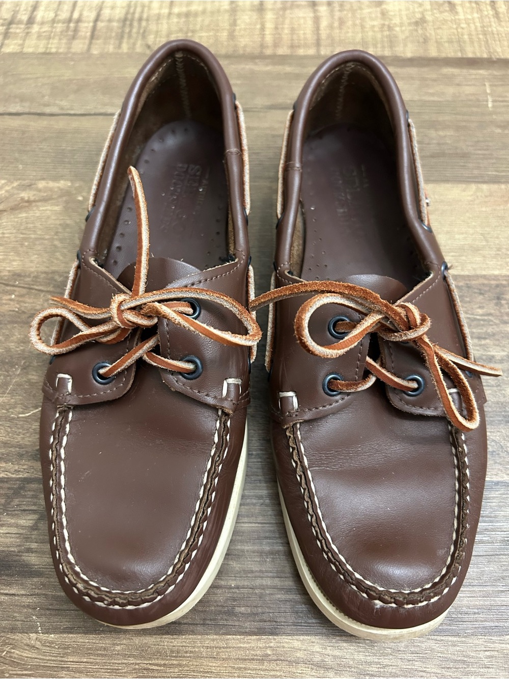 Sebago Docksideโs Classic Portland Brown Leather Deck Boat Shoes Preppy W8.5